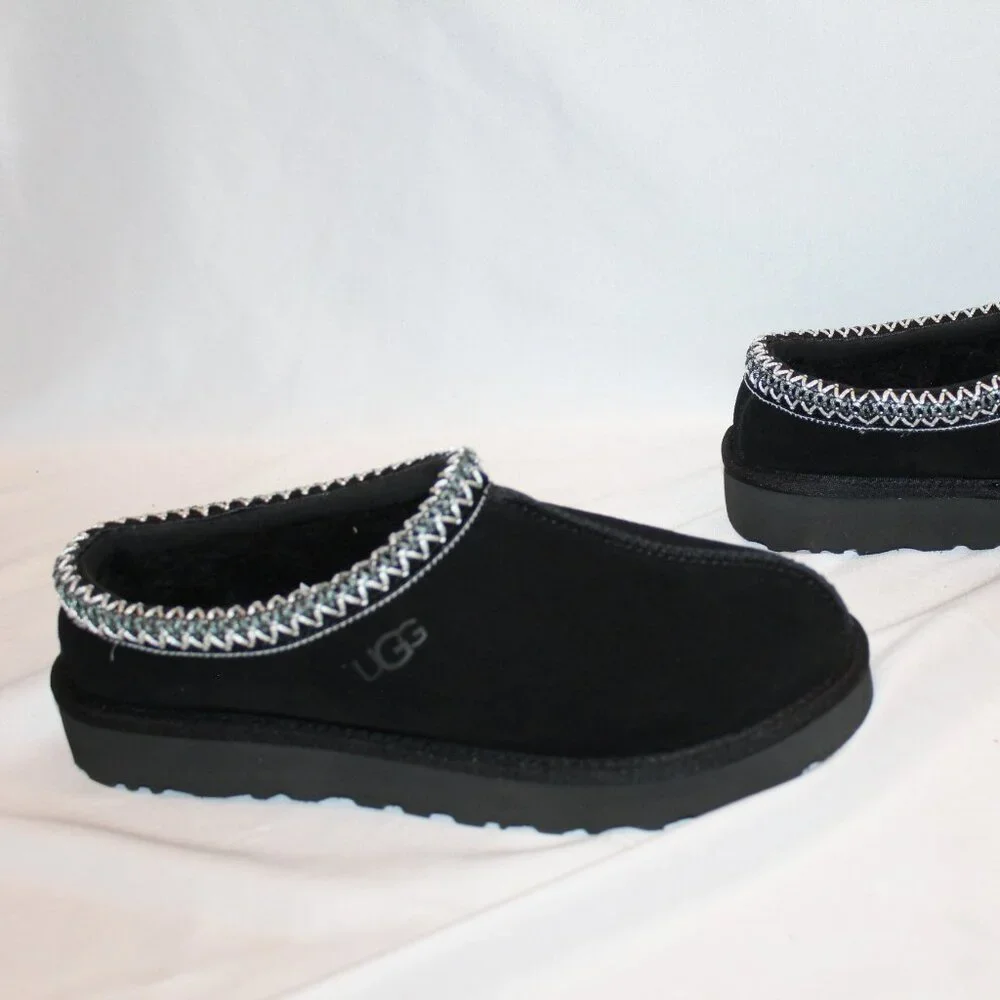 NEW UGG MEN'S TASMAN‎ SUEDE SHEARLING LINED SLIP ON SLIPPERS BLACK 9